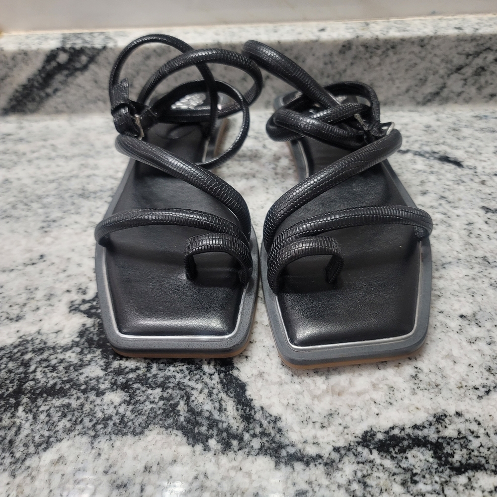 Vince Camuto Pertema Leather Embossed Ankle Strap Flat Sandals - Picture 4 of 8